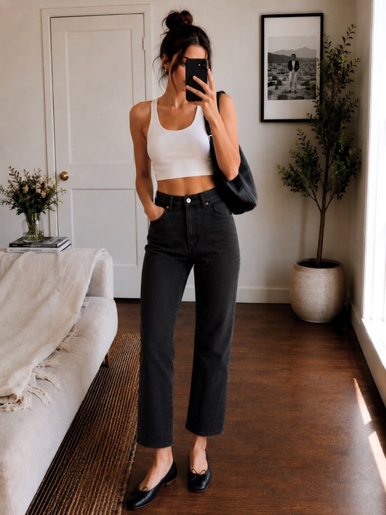 Levi's Denim - Levi’s Premium Ribcage Straight Ankle Jeans 23 Black Sprout Big E $110